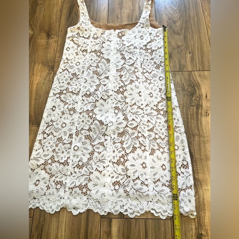 $298 MICHAEL Michael Kors Studded Corded Floral White Lace Mini Dress 0 - Picture 9 of 16